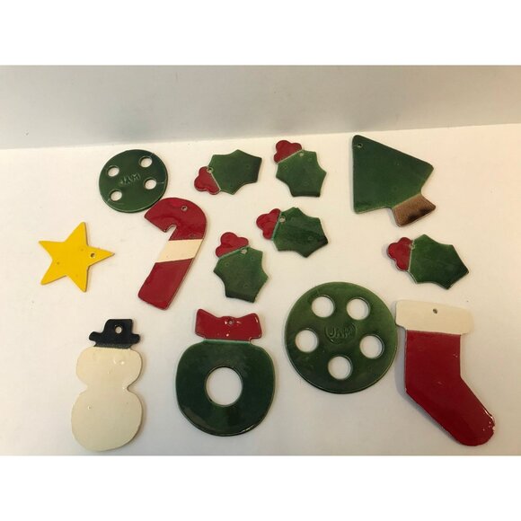 Vtg 13 Christmas Ceramic Pieces "JAM" Jo Anne Marquardt Loose From Wind Chimes - Picture 2 of 10